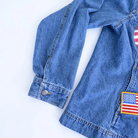 Vintage Cherokee Patriotic USA Flag Stars Blue Denim Button Up Jacket L - Picture 8 of 12